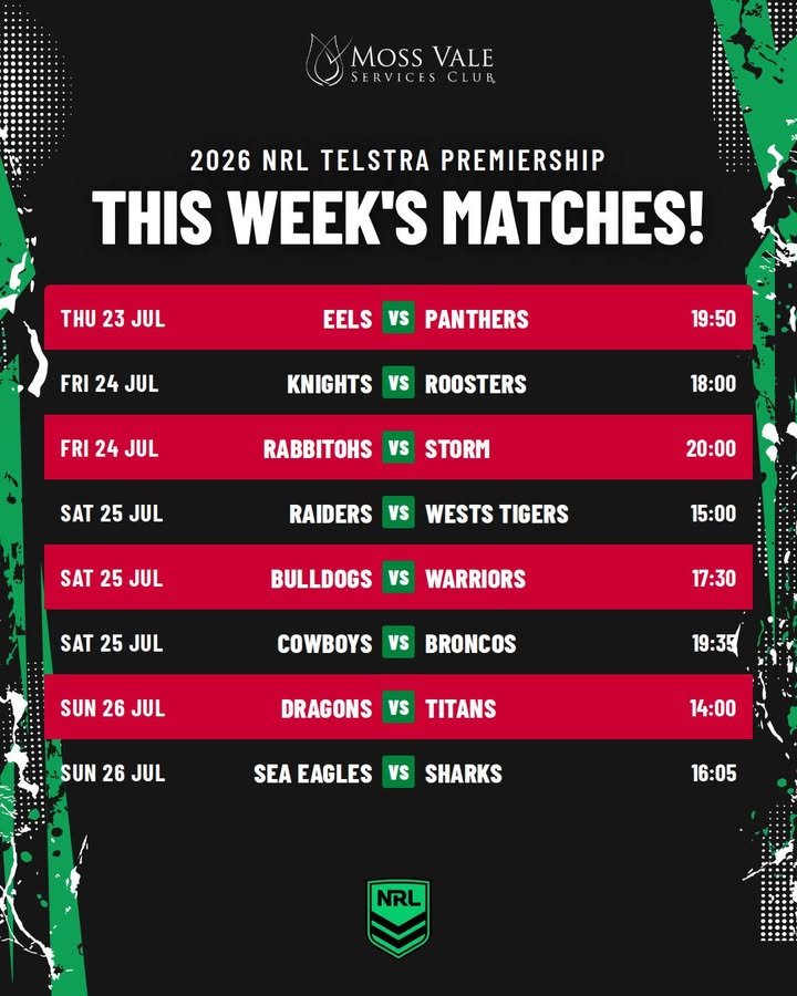 Featured image for “2026 NRL Telstra Premiership This Week’s Matches at Moss Vale Services”