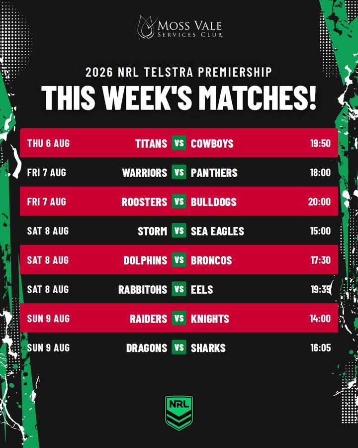 Featured image for “This Week’s NRL Telstra Premiership Matches at Moss Vale Services”
