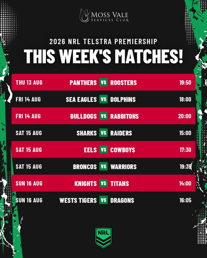 Featured image for “This Week’s NRL Telstra Premiership Matches at Moss Vale Services”