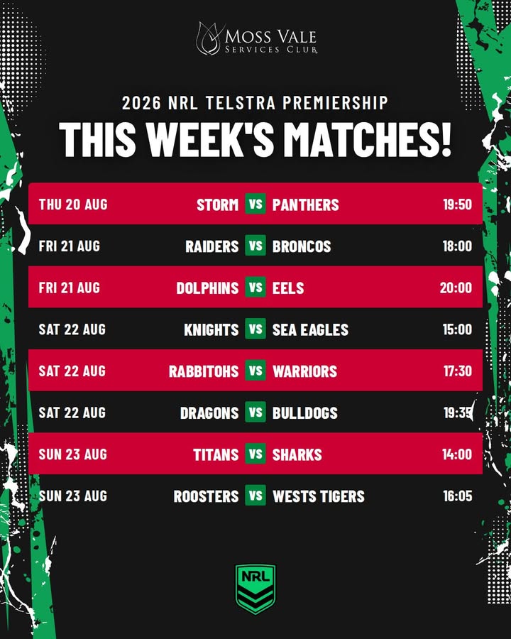 Featured image for “Watch NRL Live This Week at Moss Vale Services Club”
